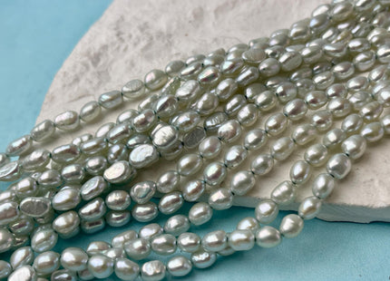 5x6-7 mm Aqua Green Rice/Oval Nugget Freshwater Pearl Beads Genuine Freshwater Pearl Nuggets 55 Beads #P2618