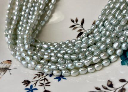 5x6-7 mm Aqua Green Rice/Oval Nugget Freshwater Pearl Beads Genuine Freshwater Pearl Nuggets 55 Beads #P2618
