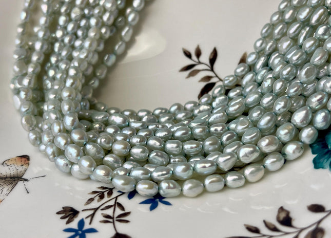 5x6-7 mm Aqua Green Rice/Oval Nugget Freshwater Pearl Beads Genuine Freshwater Pearl Nuggets 55 Beads #P2618