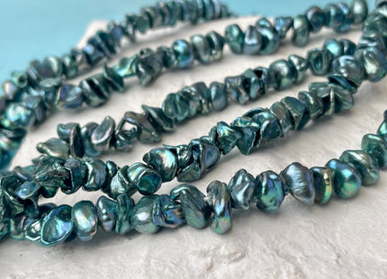 8-10 mm Rare High Luster Teal Blue Color Keshi Freshwater Pearl Beads Genuine Center Drilled Blue Green Keshi Pearl Beads #P2625