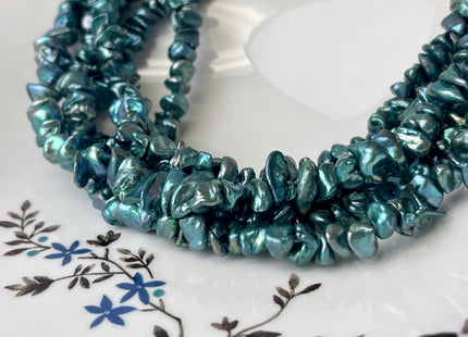 8-10 mm Rare High Luster Teal Blue Color Keshi Freshwater Pearl Beads Genuine Center Drilled Blue Green Keshi Pearl Beads #P2625