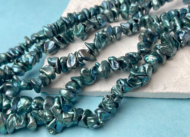 8-10 mm Rare High Luster Teal Blue Color Keshi Freshwater Pearl Beads Genuine Center Drilled Blue Green Keshi Pearl Beads #P2625