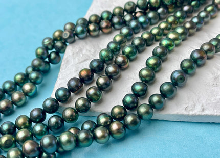 7 mm Dark Green Color Potato Freshwater Pearl Beads Genuine Green Color Freshwater Pearl Beads #P2626