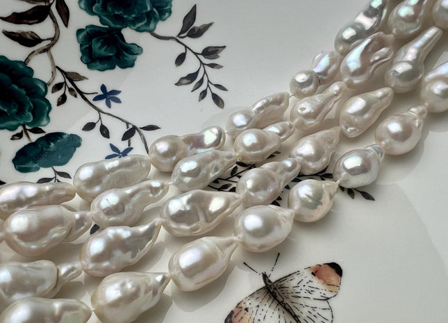 10-12x17-20 mm AAA Natural White Teardrop Baroque Pearl Beads Genuine High Luster Baroque Pearls #540