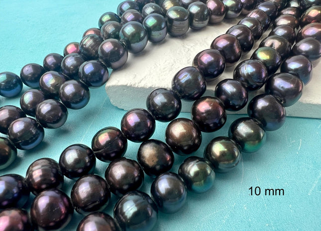 10-12 mm AA Half Strand Large Hole Peacock Color Freshwater Potato Pearl Beads Hole Size 2.2 mm Genuine Large Hole Peacock Pearls #1848