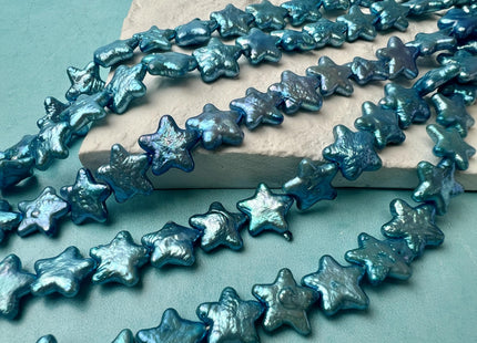 12 mm AA Very Rare Cyan Blue Star Shape Freshwater Coin Pearl Beads Genuine High Luster Star Coin Pearl 33 Pieces #P2669