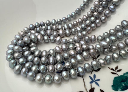 14/16/18/20/22/24 Inches Hand Knotted 7-8 mm AA Gray Color Potato Freshwater Pearl High Luster Necklace W/ Silver/Gold Clasp #P2673