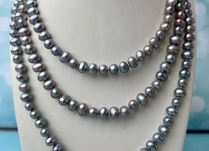 14/16/18/20/22/24 Inches Hand Knotted 7-8 mm AA Gray Color Potato Freshwater Pearl High Luster Necklace W/ Silver/Gold Clasp #P2673