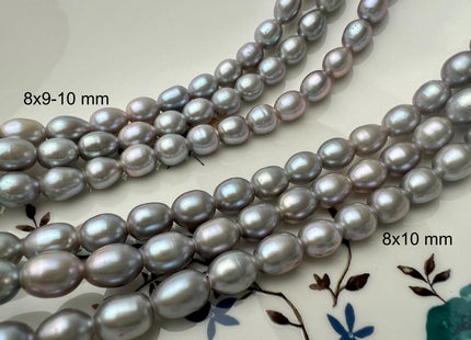 8x9-10 mm AAA Gray Color Rice/Oval Large Hole Freshwater Pearl Beads Hole Size 2.1 mm Genuine High Luster Rice Pearls #P2674