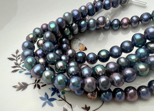 9-10 mm AA Half Strand Large Hole Potato Peacock Genuine Freshwater Pearl Beads Hole Size 2.1mm Peacock Pearl Beads #P2681