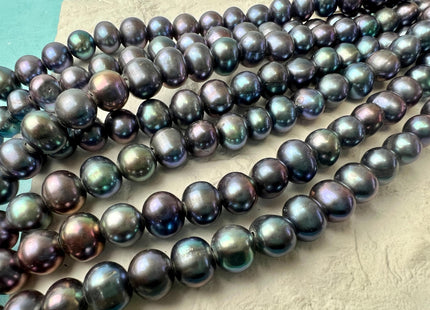 9-10 mm AA Half Strand Large Hole Potato Peacock Genuine Freshwater Pearl Beads Hole Size 2.1mm Peacock Pearl Beads #P2681