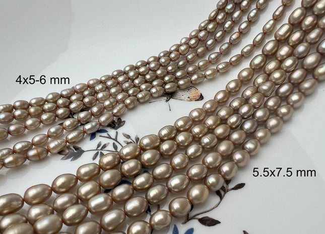 4x5-6 OR 5.5x7.5 mm AA Taupe Champagne Rice/ Oval Shape Freshwater Pearl Beads Genuine Freshwater Rice Pearls #P2677