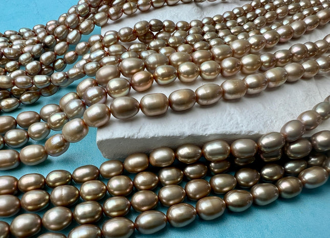 4x5-6 OR 5.5x7.5 mm AA Taupe Champagne Rice/ Oval Shape Freshwater Pearl Beads Genuine Freshwater Rice Pearls #P2677