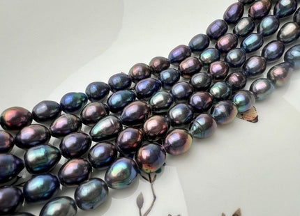 8.5-9x10-12 mm AA Peacock Large Hole Full Strand Freshwater Rice/Oval Pearl Beads Hole Size 1.2mm 1.5mm 2.0mm #P2679