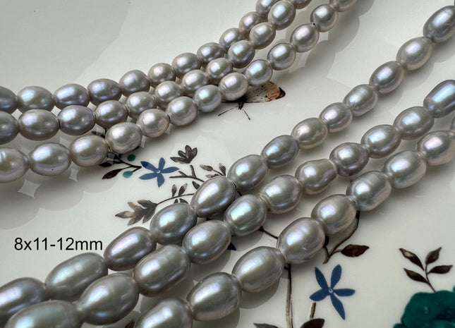 8x9-12 mm AAA Gray Color Rice/Oval Large Hole Freshwater Pearl Beads Hole Size 2.1 mm Genuine High Pink Luster Rice Pearls #P2684