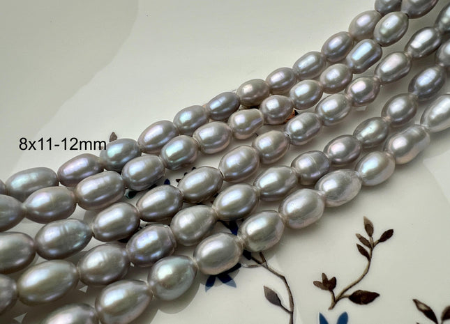8x9-12 mm AAA Gray Color Rice/Oval Large Hole Freshwater Pearl Beads Hole Size 2.1 mm Genuine High Pink Luster Rice Pearls #P2684