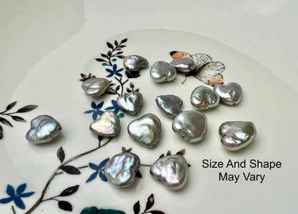 One Piece 10-12 mm AAAA Very Rare Gray Color Heart Shape Freshwater Coin Pearl Beads Genuine High Luster Heart Coin Pearls #P2685