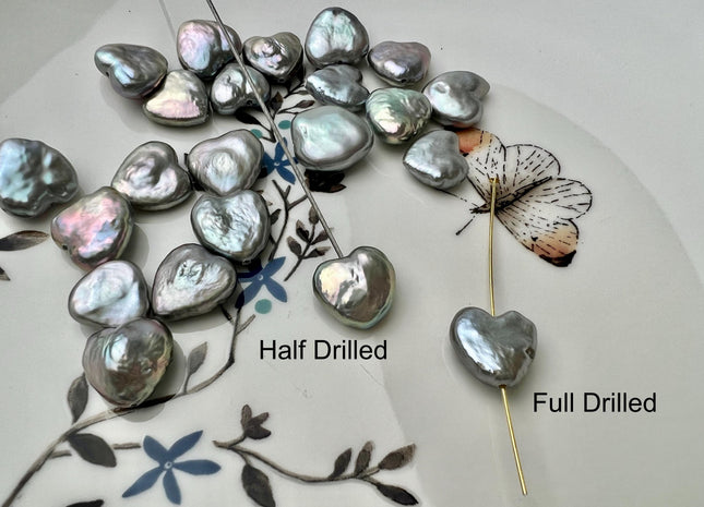 One Piece 10-12 mm AAAA Very Rare Gray Color Heart Shape Freshwater Coin Pearl Beads Genuine High Luster Heart Coin Pearls #P2685
