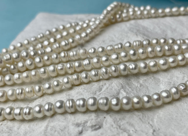 4-4.5 mm Natural White Freshwater Pearl Beads W/Ring Genuine Small Pearl Beads #P2635