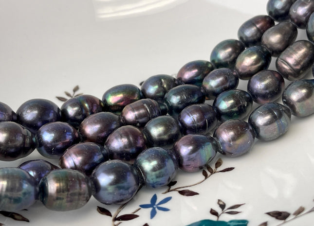 11x13 - 13x15 mm AA Large Hole Peacock Rice/Oval Genuine Freshwater Pearl Beads 2.2 mm Hole Pearl #1051