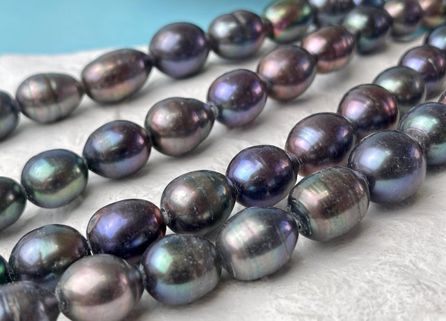 11x13 - 13x15 mm AA Large Hole Peacock Rice/Oval Genuine Freshwater Pearl Beads 2.2 mm Hole Pearl #1051
