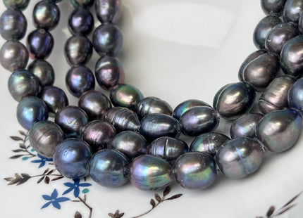 11x13-13x15 mm AA Large Hole Peacock Rice/Oval Genuine Freshwater Pearl Beads Hole Size 2.2mm #1051