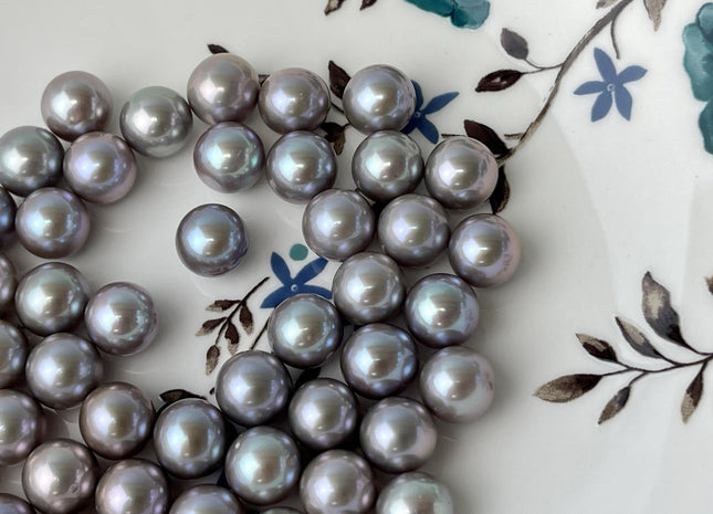 ONE Piece AAA 9 mm Top Quality High Luster Round Undrilled Freshwater Pearl Genuine Gray/Peacock Round Pearl #P2700