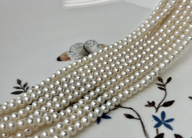 4 mm AAA Natural White Near Round Large Hole Freshwater Pearl Beads Hole Size 1.2 mm Genuine High Luster Quality White Pearl #P2127