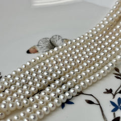 4 mm AAA Natural White Near Round Large Hole Freshwater Pearl Beads Hole Size 1.2 mm Genuine High Luster Quality White Pearl #P2127