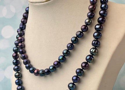 14/16/18/20/22/24 Inches Hand Knotted 9 mm Rainbow Peacock Color Potato Freshwater Pearl Necklace With Silver or Gold Clasp #P2637