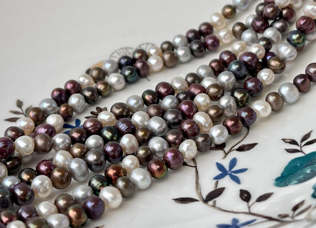 5-6 mm Multi Color Potato Freshwater Pearl Bead Mixed White Pink Purple Peacock Brown Pearls Genuine Freshwater Pearl Beads #P2639