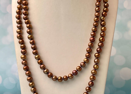 14/16/18/20/22/24 Inches Hand Knotted 7-8 mm AA Golden Brown Color Potato Freshwater Pearl High Luster Necklace W/ Silver/Gold Clasp #P2638