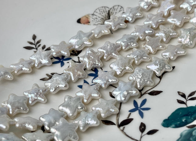 10-11 mm 12-13 mm AAA Very Rare Natural White Star Shape Freshwater Coin Pearl Beads High Luster Star Coin Pearls 33-34 Beads #P2640