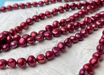 5-7mm AAA Burgundy Red Color Freshwater Pearl Beads Genuine High Luster Potato Nugget Pearl Beads #831