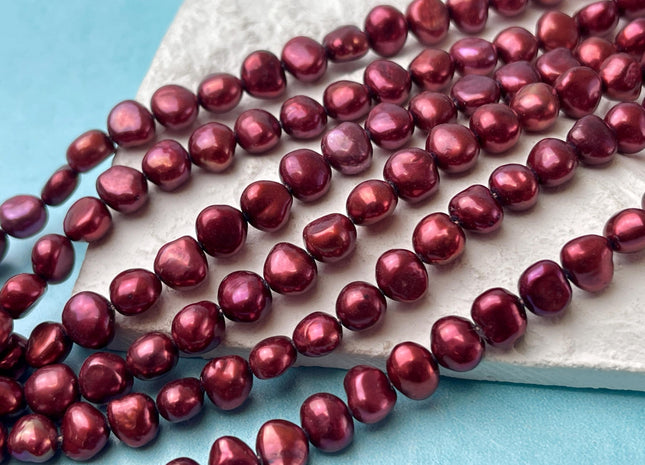 5-7mm AAA Burgundy Red Color Freshwater Pearl Beads Genuine High Luster Potato Nugget Pearl Beads #831