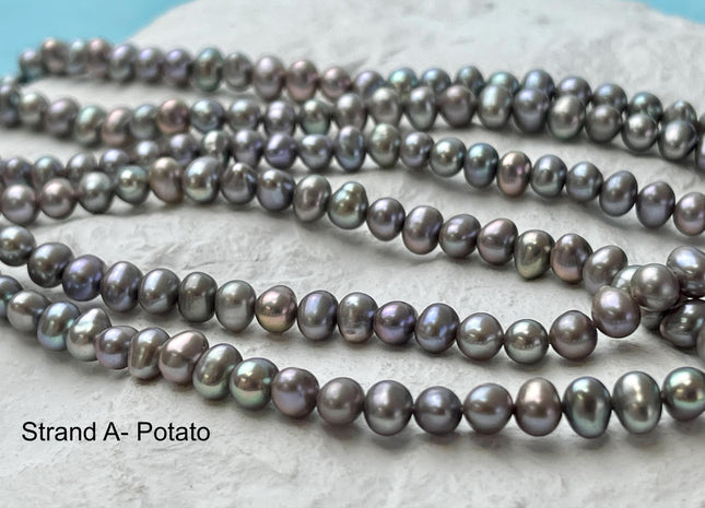 5-5.5 mm AA Gray Or Dark Gray Potato/Round Freshwater Pearl Beads Genuine Nice Luster Gray Color Freshwater Pearl Beads #1417