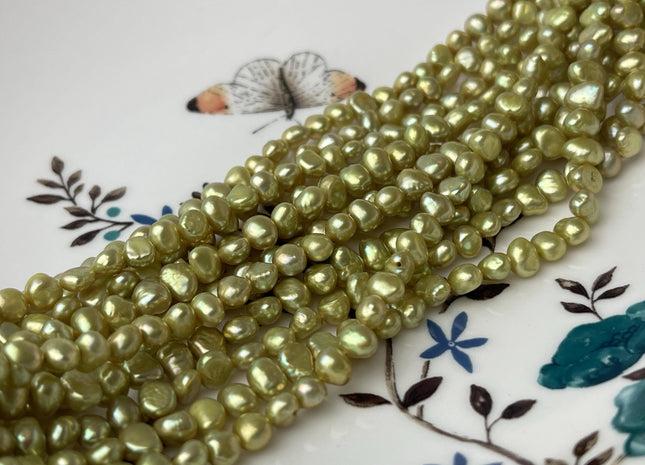 4-5 mm AAA Sage Green Color Potato Nugget Freshwater Pearl Beads Genuine High Luster Small Tiny Pearl Nuggets #P2642