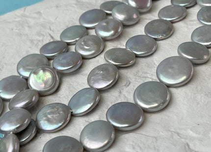 15-16mm AAAA High Luster Gray Flat Round Coin Pearl Genuine Freshwater Pearl Beads #P2647