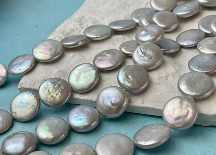 15-16mm AAAA High Luster Gray Flat Round Coin Pearl Genuine Freshwater Pearl Beads #P2647