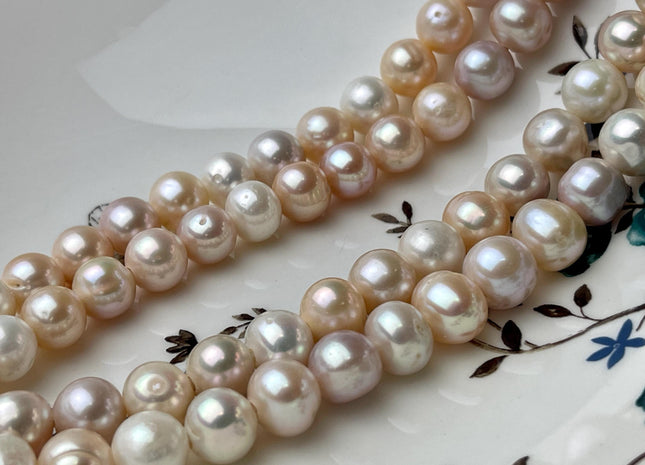 11-12 mm AA Half Strand Large Hole Natural Multi White and Pink Potato Freshwater Pearl Beads Hole Size 2.2 mm Large Hole Pink Pearls #1349