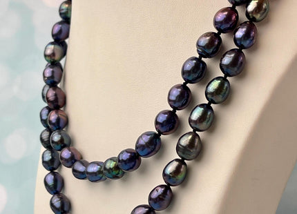 14/16/18/20/22/24 Inches Hand Knotted 9x11-12 mm Rainbow Peacock Color Rice Freshwater Pearl Necklace With Silver or Gold Clasp #P2654
