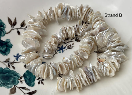 12-30 mm Graduated Natural White OR Light Peach Keshi Freshwater Pearl Beads Center Drilled Cornflakes Disc Shape Genuine Pearls #1154