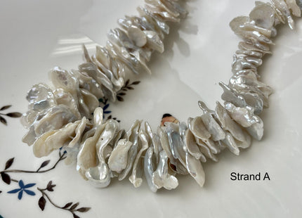 12-30 mm Graduated Natural White OR Light Peach Keshi Freshwater Pearl Beads Center Drilled Cornflakes Disc Shape Genuine Pearls #1154
