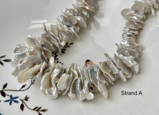 12-30 mm Graduated Natural White OR Light Peach Keshi Freshwater Pearl Beads Center Drilled Cornflakes Disc Shape Genuine Pearls #1154
