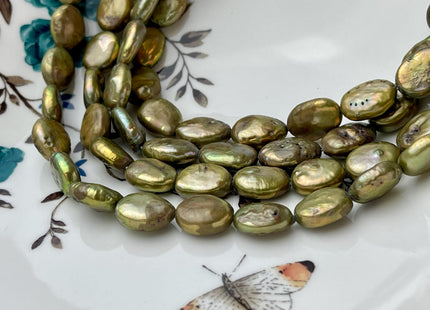 10-11x14-15 mm Green Oval Coin Pearls Genuine Freshwater Oval Pearl B Grade #P2656