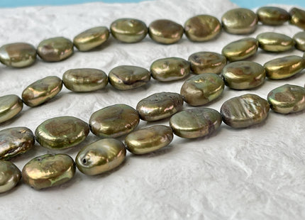 10-11x14-15 mm Green Oval Coin Pearls Genuine Freshwater Oval Pearl B Grade #P2656