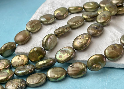 10-11x14-15 mm Green Oval Coin Pearls Genuine Freshwater Oval Pearl B Grade #P2656