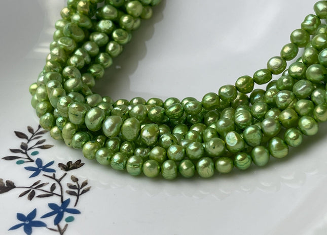 5-6 mm Lime Green Color Potato Nugget Freshwater Pearl Beads Genuine Small Tiny Pearl Nuggets #P2643