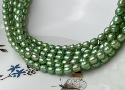 5x6-7 Green Color Rice/Oval Freshwater Pearl Beads Genuine Small Rice Pearl #P2661