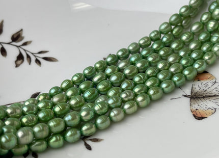 5x6-7 Green Color Rice/Oval Freshwater Pearl Beads Genuine Small Rice Pearl #P2661